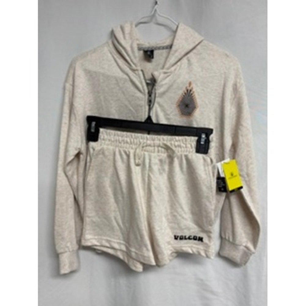 Volcom Girls 2 Piece Set Zip Hoodie and Shorts Bone White Size 10 NEW